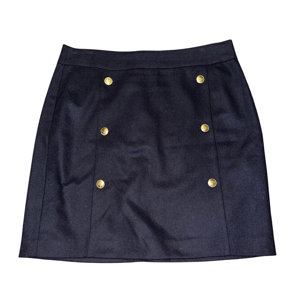 Nautica Skirt Women's Size 14 Navy Blue Wool Blend Button Detail Anchor Back Zip